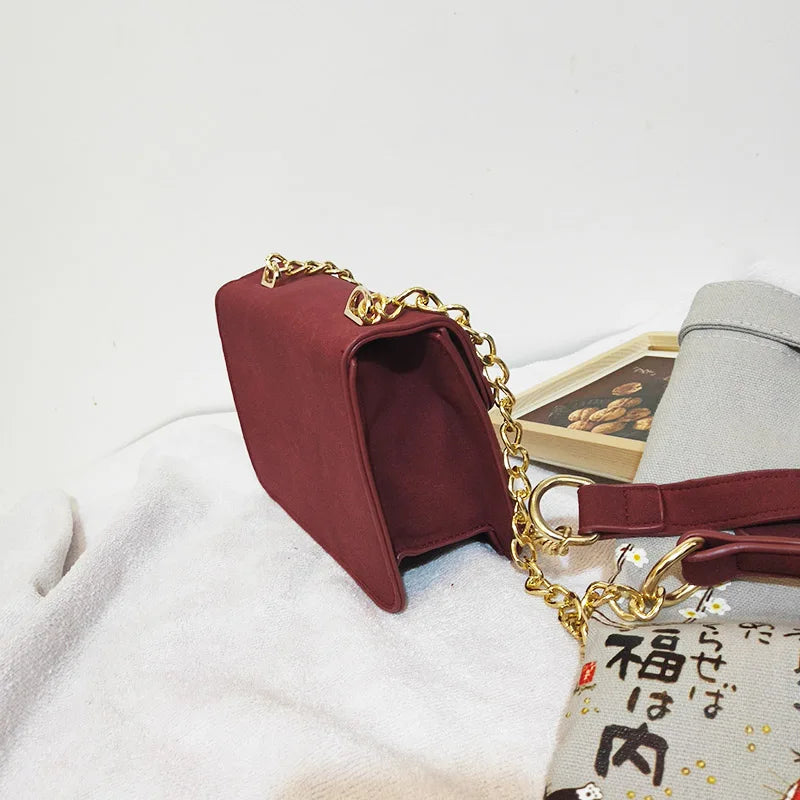 Vintage Burgundy Nubuck Leather Women Shoulder Bag