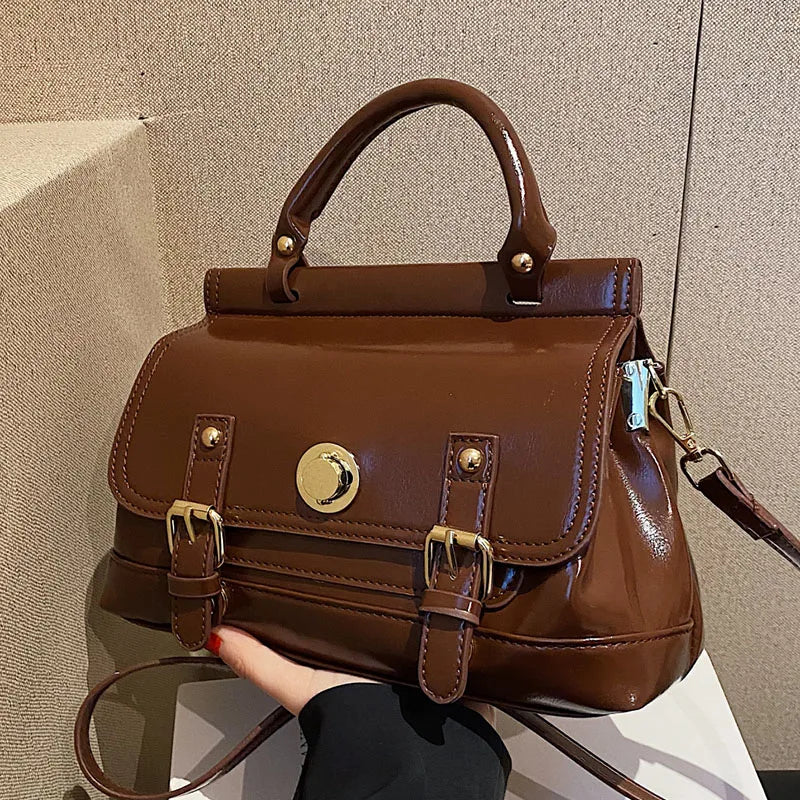 Vintage PU Leather Crossbody Bag Large Capacity Shoulder Handbag
