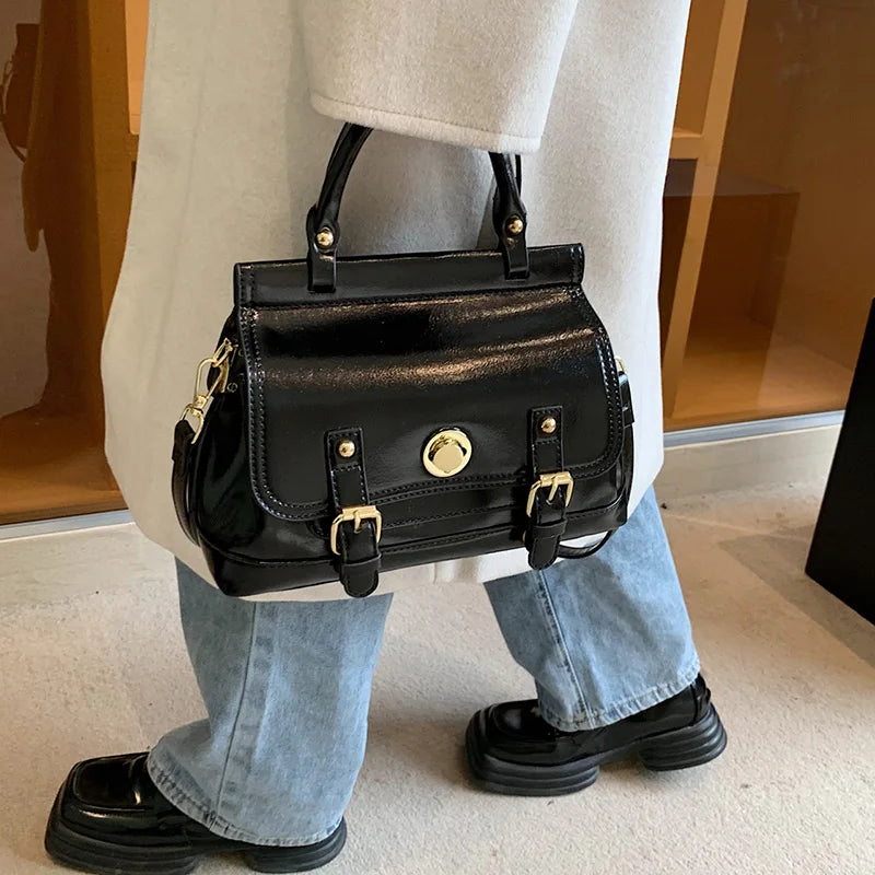 Vintage PU Leather Crossbody Bag Large Capacity Shoulder Handbag
