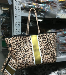 Leopard Neoprene Tote Bag with Purse, Colorful Prene Overnight Travel Beach Bag