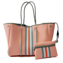 Leopard Neoprene Tote Bag with Purse, Colorful Prene Overnight Travel Beach Bag