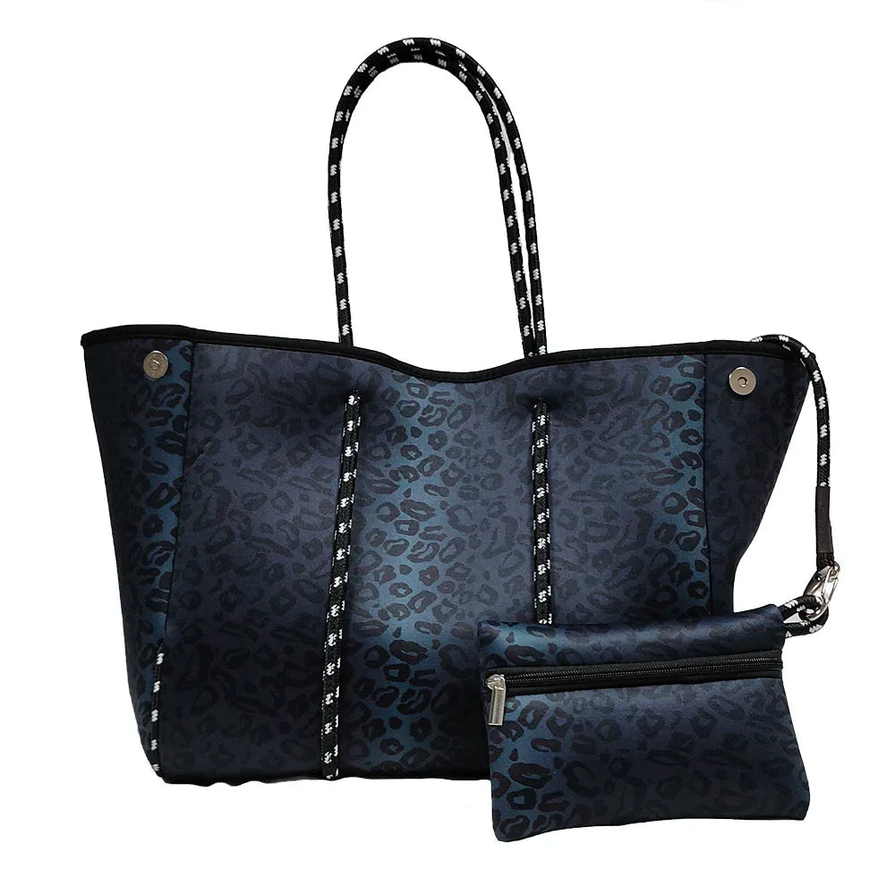 Leopard Neoprene Tote Bag with Purse, Colorful Prene Overnight Travel Beach Bag