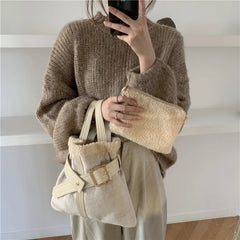 Plush Messenger Bag Women Bucket Shoulder Bags Ladies Purse Tote