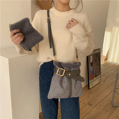 Plush Messenger Bag Women Bucket Shoulder Bags Ladies Purse Tote