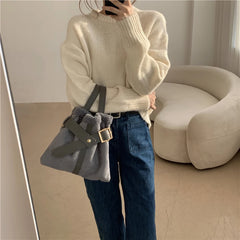 Plush Messenger Bag Women Bucket Shoulder Bags Ladies Purse Tote