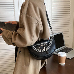 Leather Waist Bag Ladies Fanny Pack Thick Chain Crossbody Chest Bags