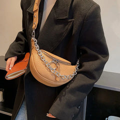 Leather Waist Bag Ladies Fanny Pack Thick Chain Crossbody Chest Bags