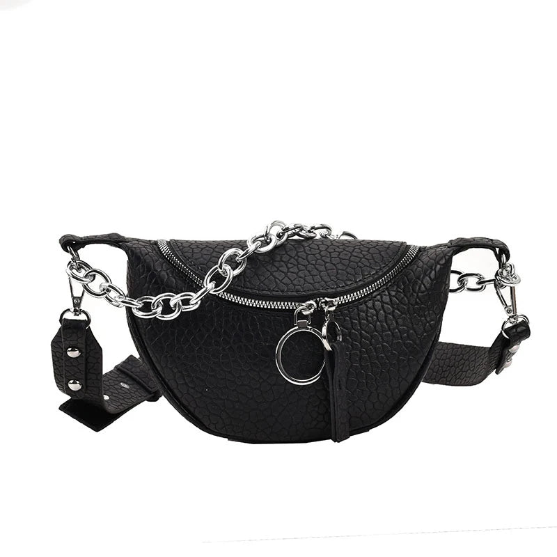 Leather Waist Bag Ladies Fanny Pack Thick Chain Crossbody Chest Bags