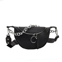 Leather Waist Bag Ladies Fanny Pack Thick Chain Crossbody Chest Bags