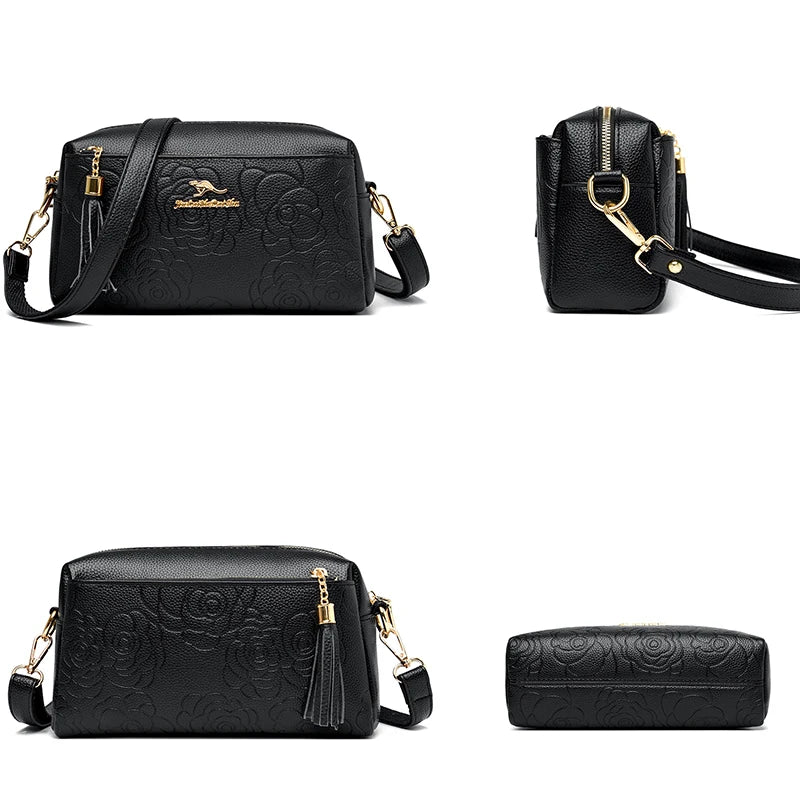 Women's Flower Leather Handbag Large Capacity Crossbody Bags
