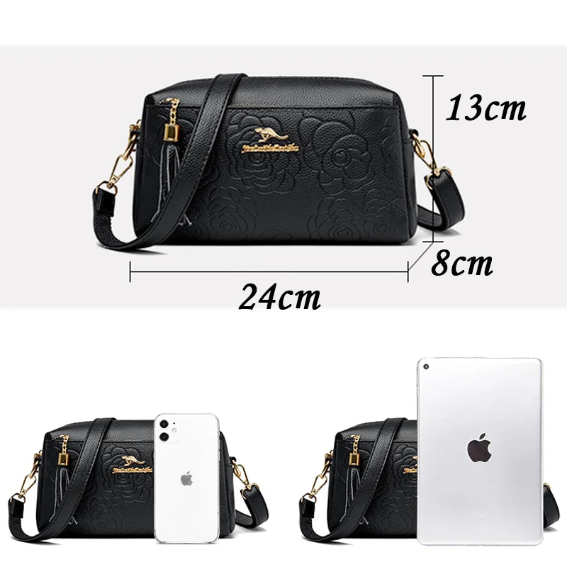 Women's Flower Leather Handbag Large Capacity Crossbody Bags
