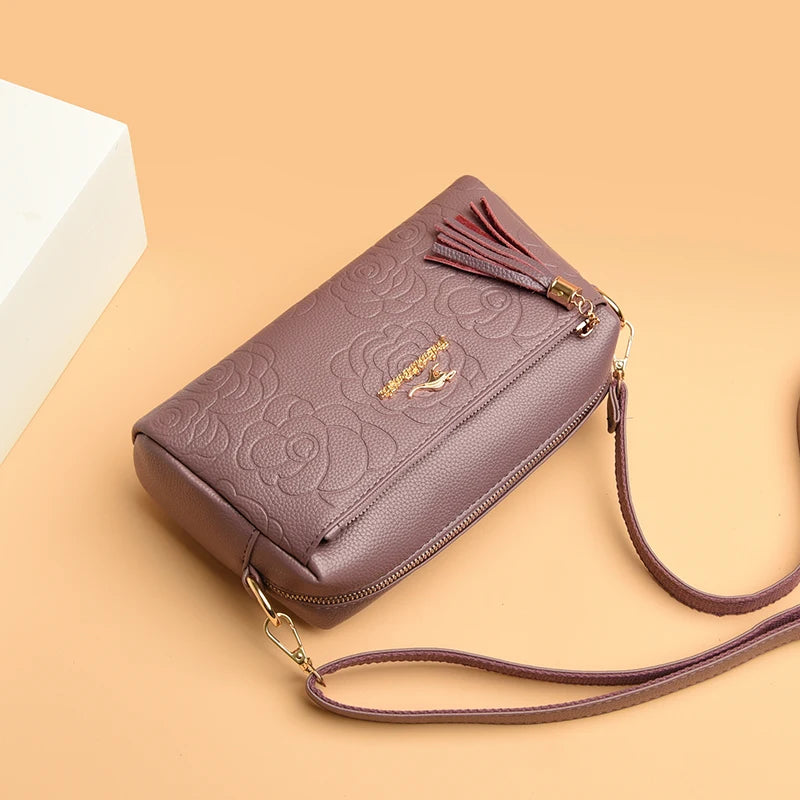 Women's Flower Leather Handbag Large Capacity Crossbody Bags