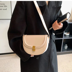 Women's Half Round Saddle Purse PU Leather Crossbody Bags Chain Handbag