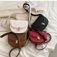Women's Half Round Saddle Purse PU Leather Crossbody Bags Chain Handbag