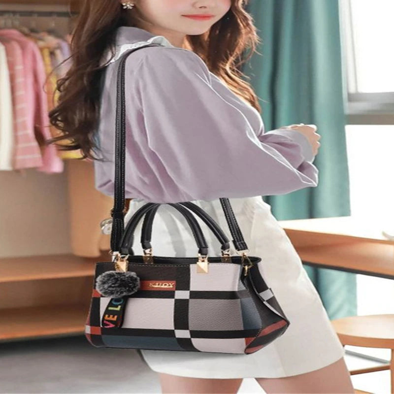 Plaid Print Shoulder Handbag PU Leather Crossbody Bag For Women