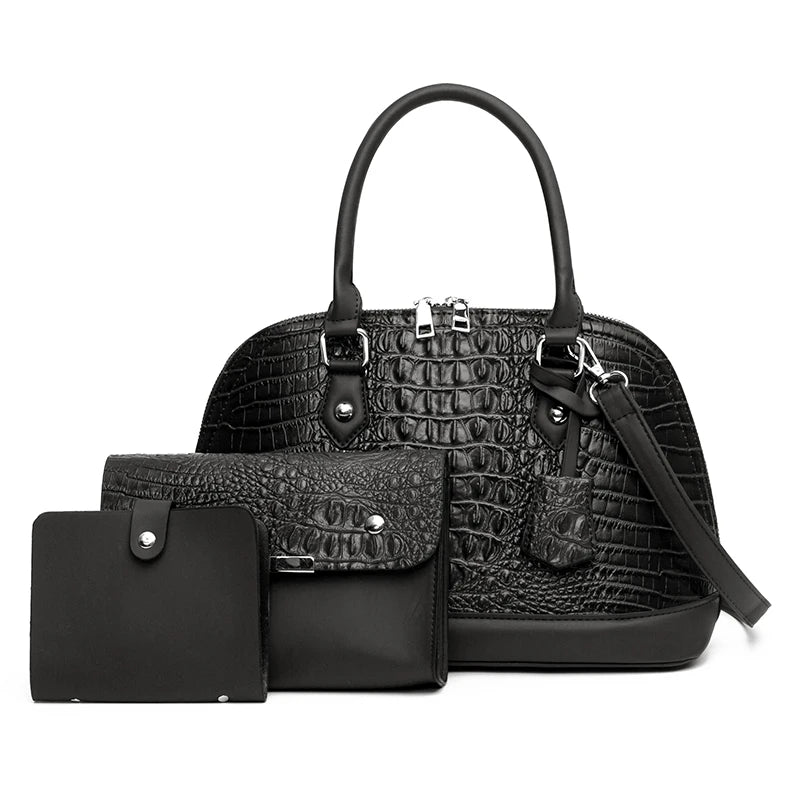 Womens Leather Shoulder Bags 3 Piece Set Large Capacity Tote Ladies Crossbody Ba