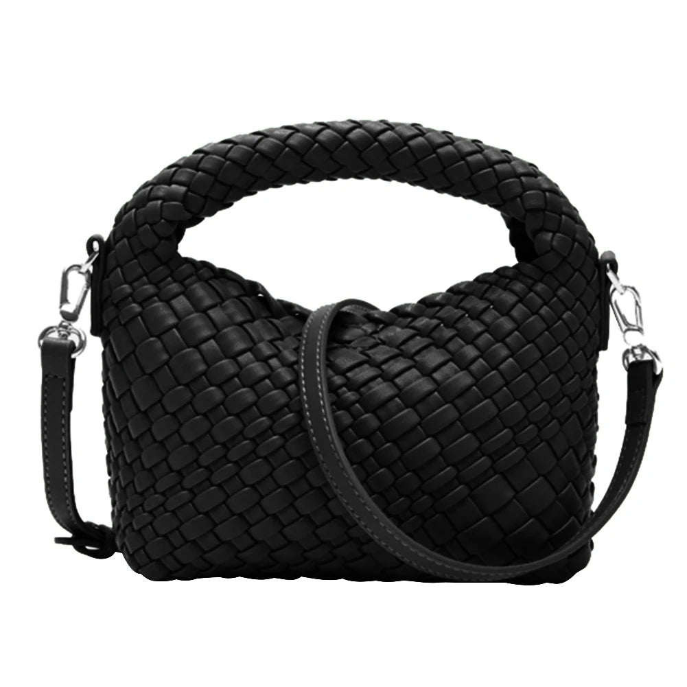 Woven Leather Tote Bag Women's Niche Purse Straw Girls Travel Female Crossbody