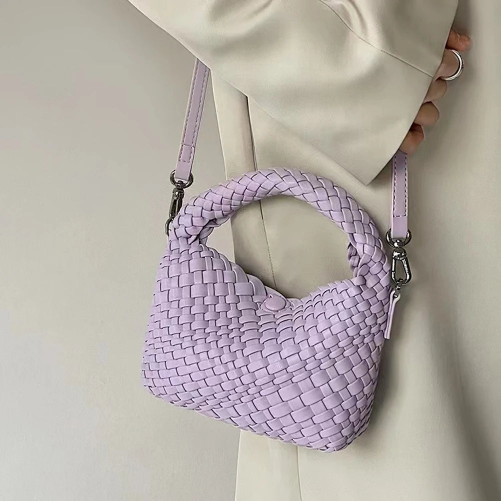 Woven Leather Tote Bag Women's Niche Purse Straw Girls Travel Female Crossbody