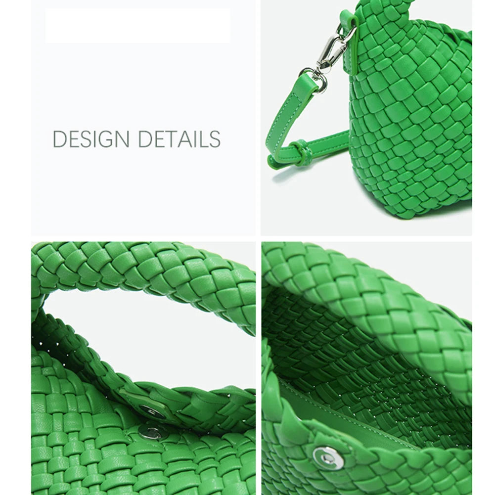 Woven Leather Tote Bag Women's Niche Purse Straw Girls Travel Female Crossbody