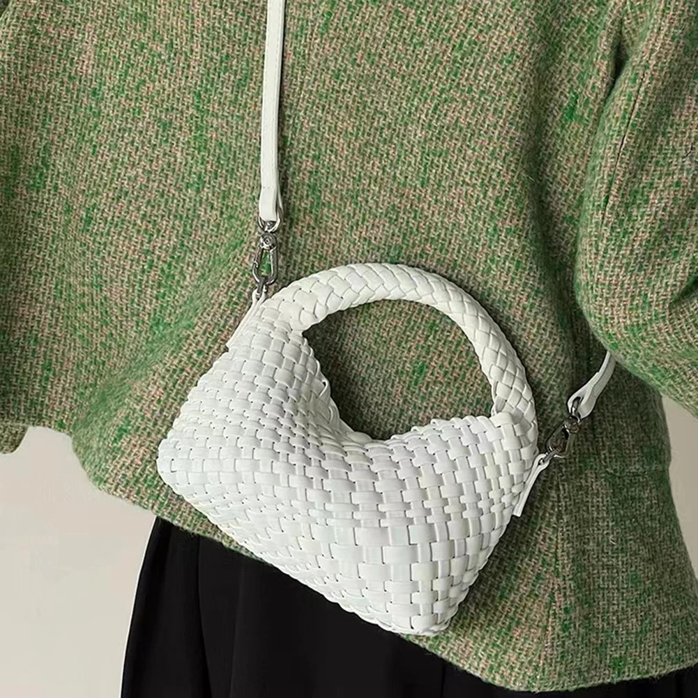 Woven Leather Tote Bag Women's Niche Purse Straw Girls Travel Female Crossbody
