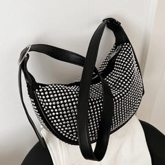 Zircon PU Leather Shoulder Half Moon Bag For Women