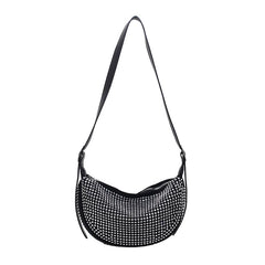 Zircon PU Leather Shoulder Half Moon Bag For Women