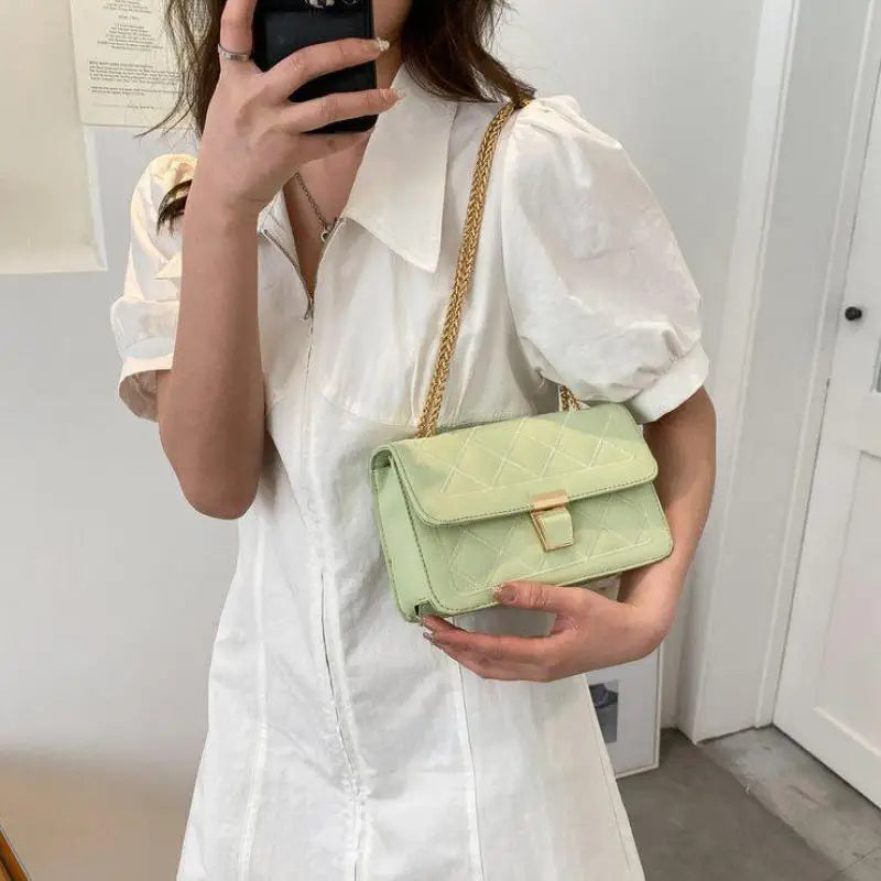 Embroidered Rhombus One-Shoulder Messenger Bag for Women