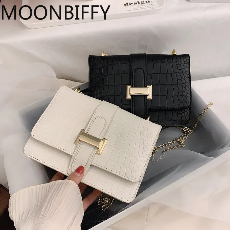 Stone Pattern Women's Bag Chains Crossbody Bags Leather Shoulder Bag