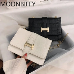 Stone Pattern Women's Bag Chains Crossbody Bags Leather Shoulder Bag