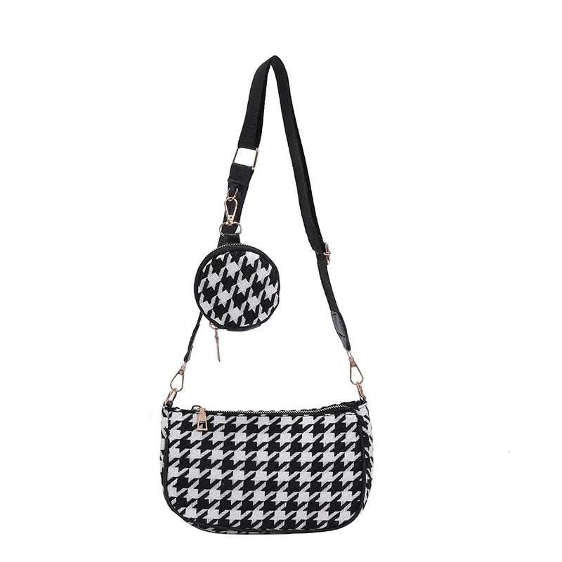 Houndstooth Composite Bag 2pcs Style One-shoulder Crossbody Small Square Bags