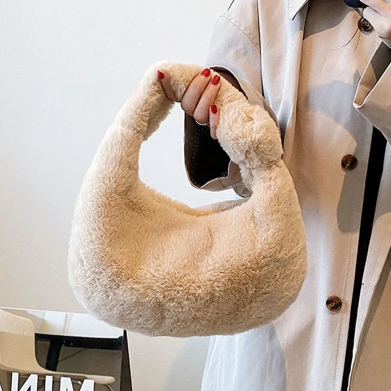 Winter Plush Tote Shoulder Bag - Ladies Purse