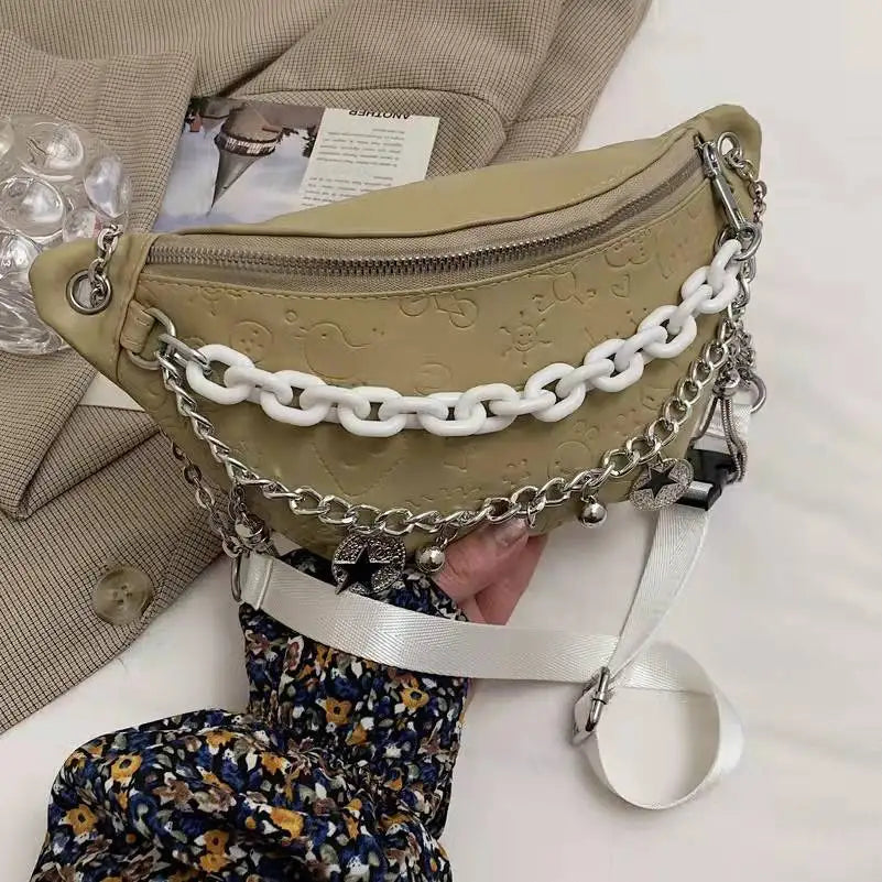 Chain Waist Bag Solid Color Western Style Crossbody Bag for Women