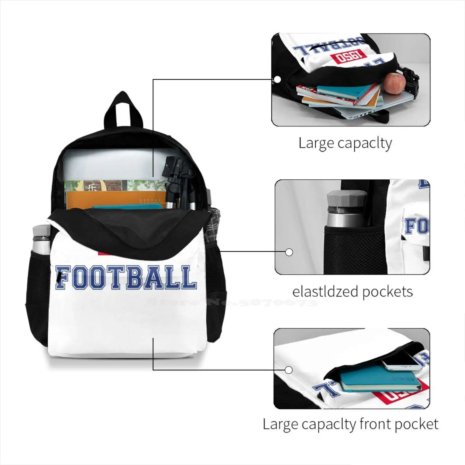 Lyon Football Athletic College Style Gray School Bag Backpack