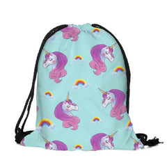 3D Cartoon Unicorn Drawstring Backpack Thin Rope Strap Small Size