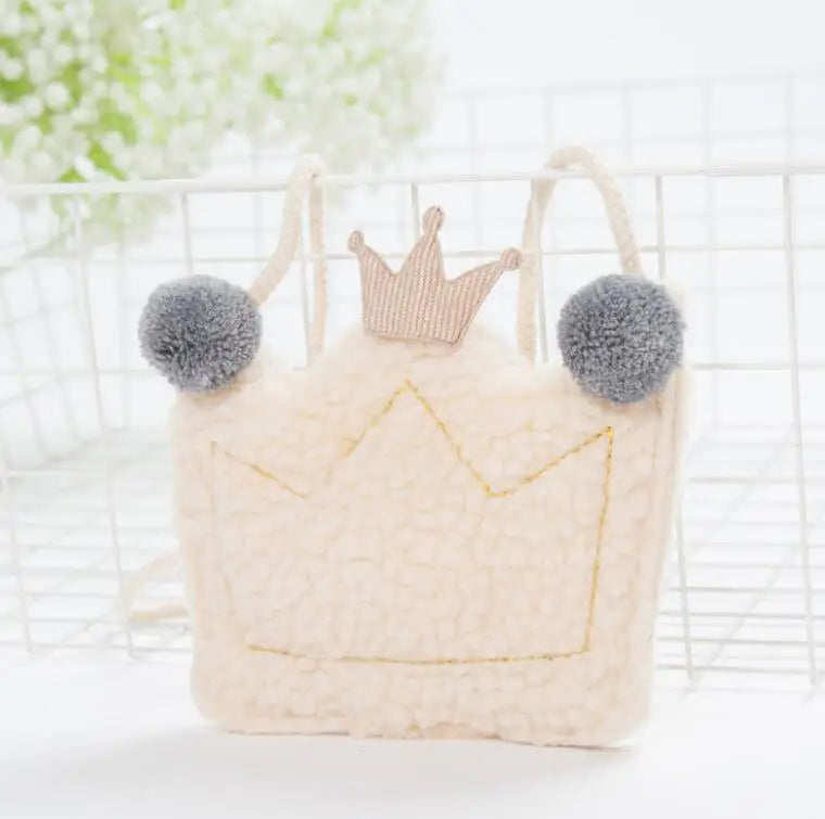 Lovely Plush Crown Kids Messenger Bag Hair Ball Embellishment
