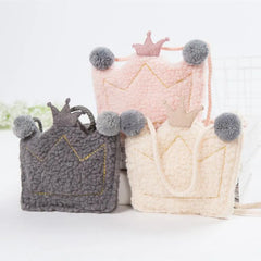 Lovely Plush Crown Kids Messenger Bag Hair Ball Embellishment