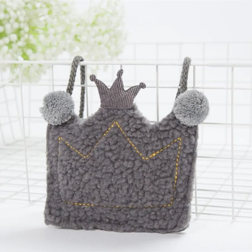 Lovely Plush Crown Kids Messenger Bag Hair Ball Embellishment