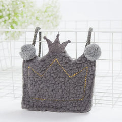 Lovely Plush Crown Kids Messenger Bag Hair Ball Embellishment