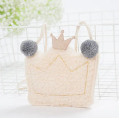 Lovely Plush Crown Kids Messenger Bag Hair Ball Embellishment