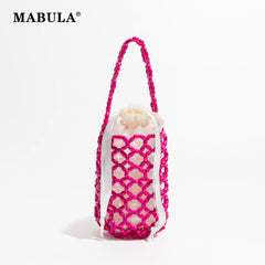 Small Bucket Tote Bag Women Beaded Handbags Solid