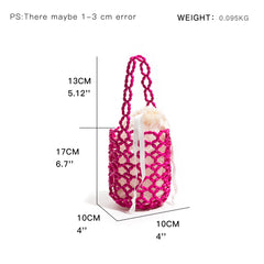 Small Bucket Tote Bag Women Beaded Handbags Solid