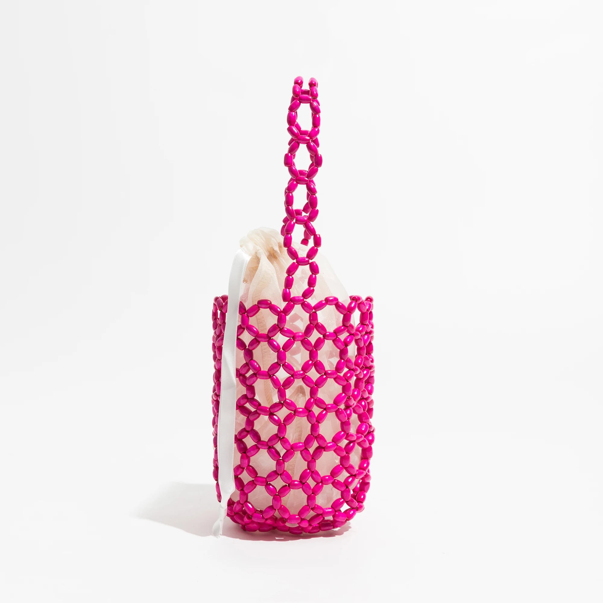 Small Bucket Tote Bag Women Beaded Handbags Solid