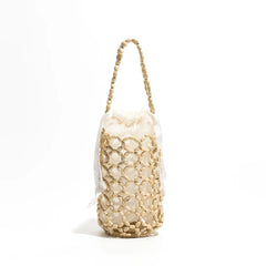 Small Bucket Tote Bag Women Beaded Handbags Solid