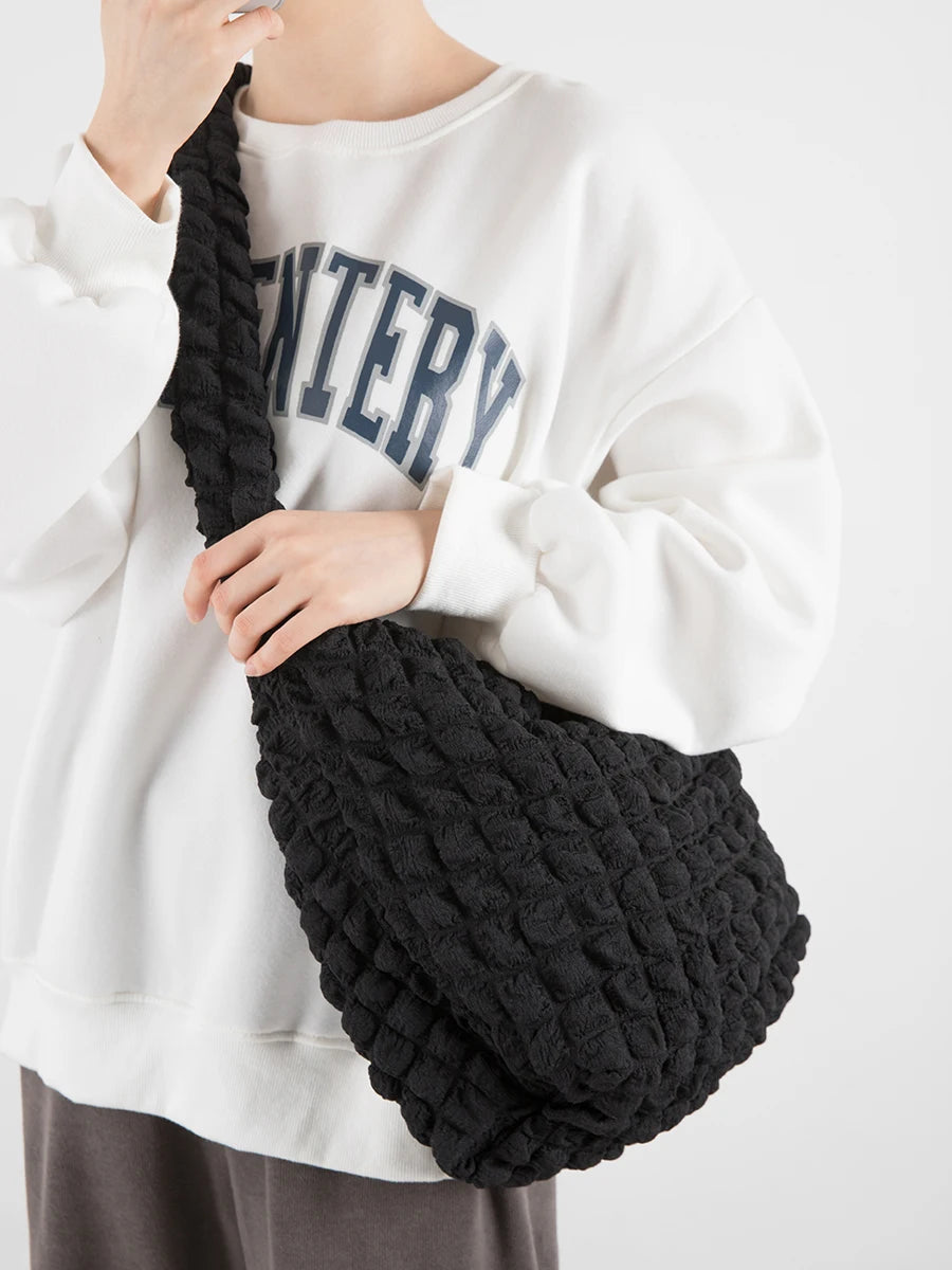 Polyester Women Shoulder Bag Lightweight Underarm Hobo Purses Solid Tote Handbag
