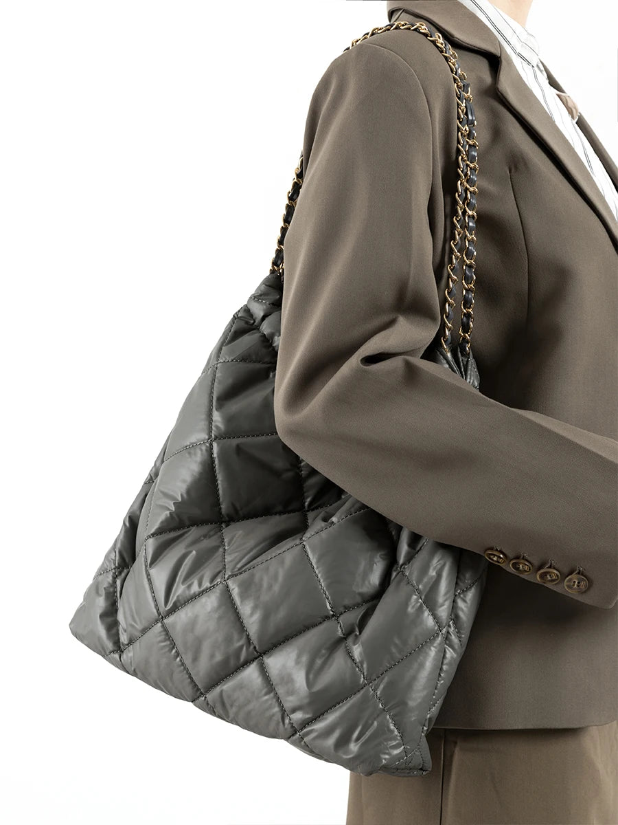 Women's Down Padded Quilted Shoulder Bag - Large Capacity Tote