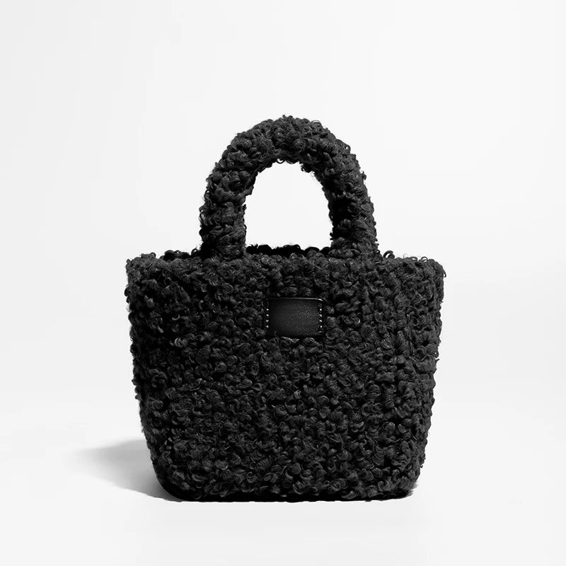 Faux Fur Small Bucket Bag Top Handle Crossbody Purse