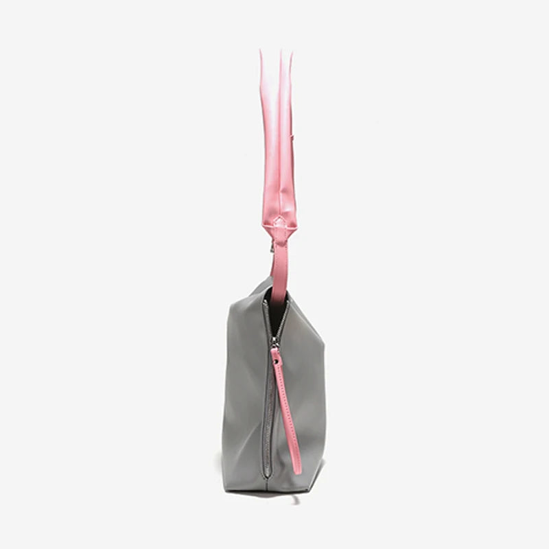 Gray/Pink PU Leather Shoulder Bag for Women Adjustable Strap Hobo Purse