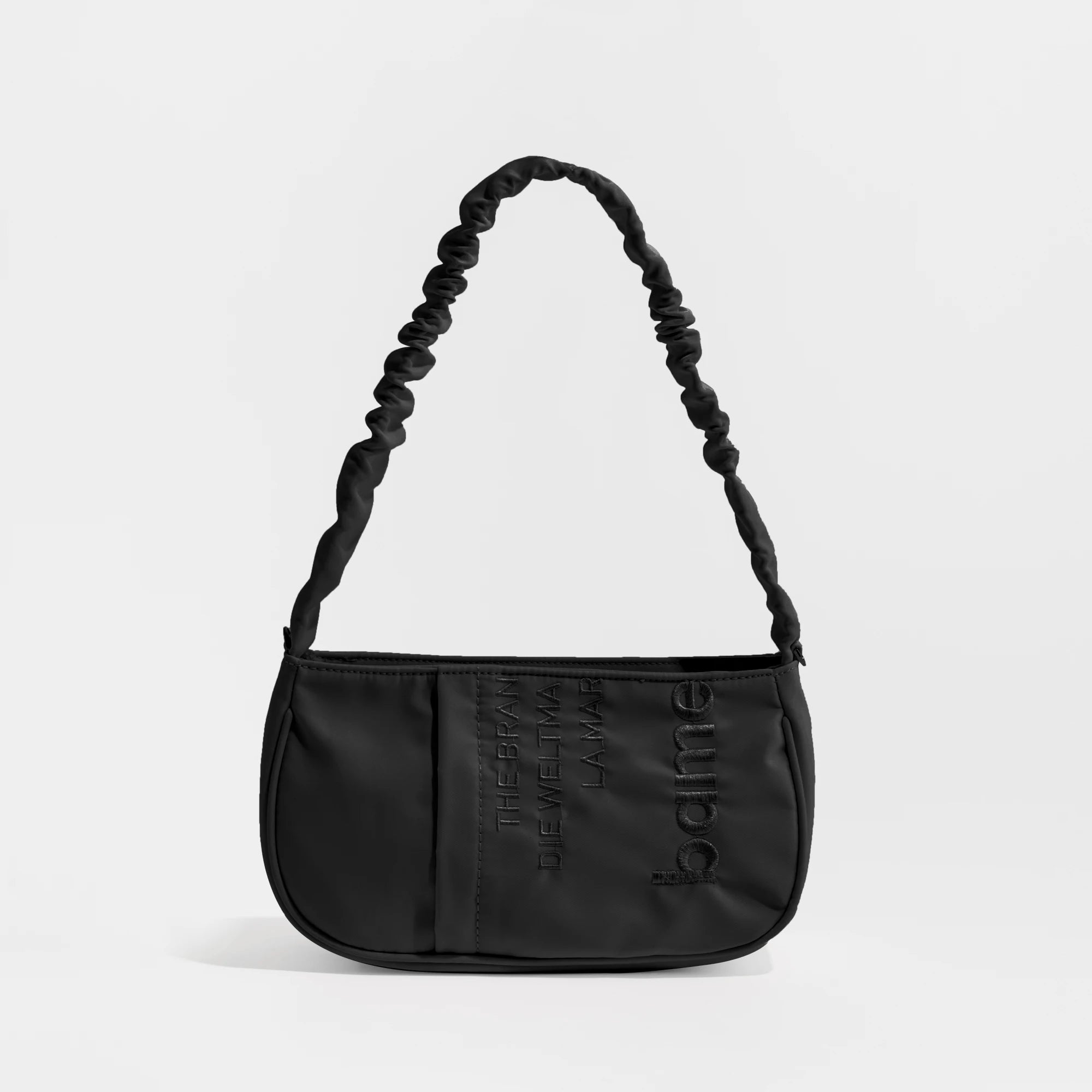 Half Moon Nylon Underarm Shoulder Bag Tote Handbag with Ruched Handle