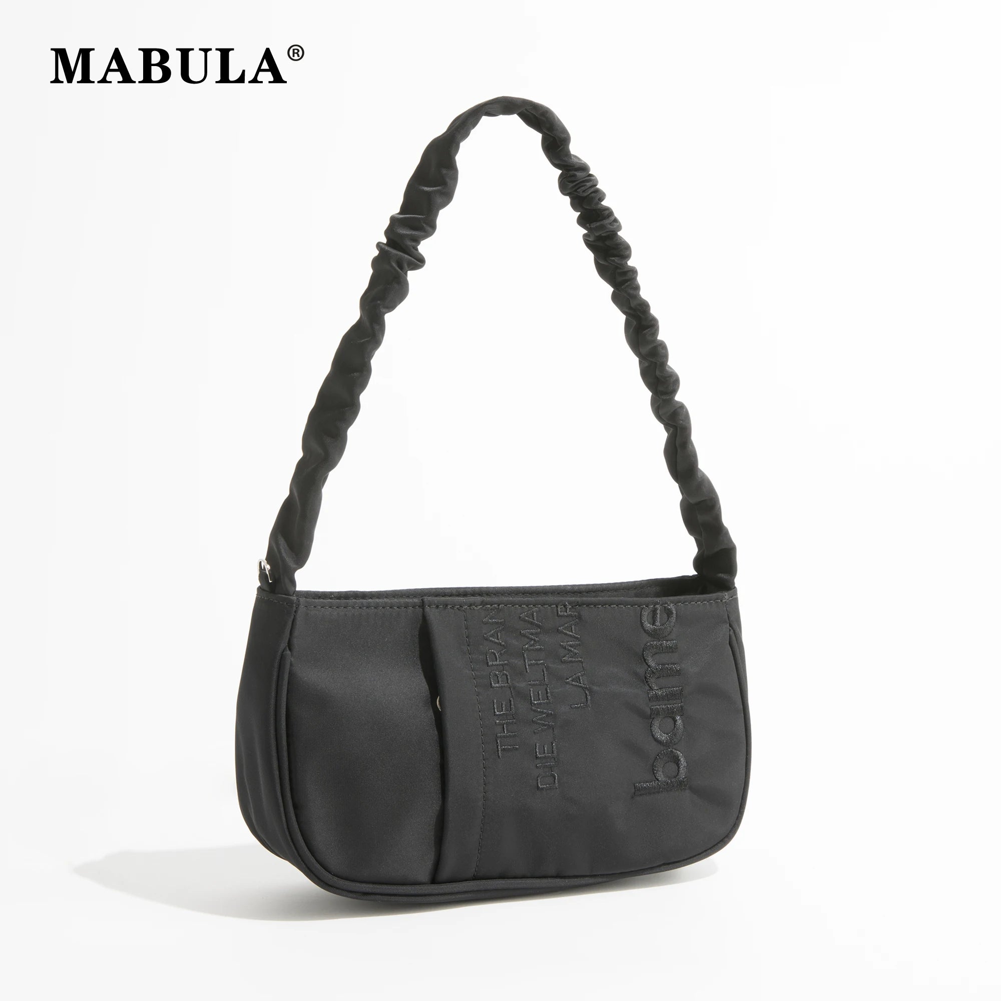 Half Moon Nylon Underarm Shoulder Bag Tote Handbag with Ruched Handle