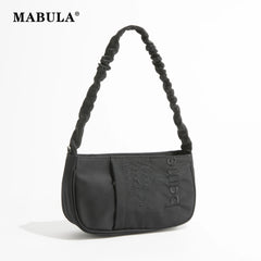 Half Moon Nylon Underarm Shoulder Bag Tote Handbag with Ruched Handle